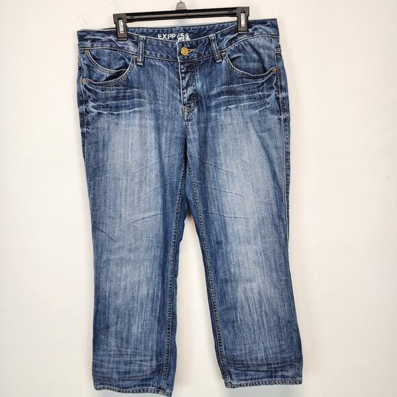 Express Straight Jeans Womens Size 12 34x26 Whiskered Button Fly Steampunk 2009 - Picture 1 of 12
